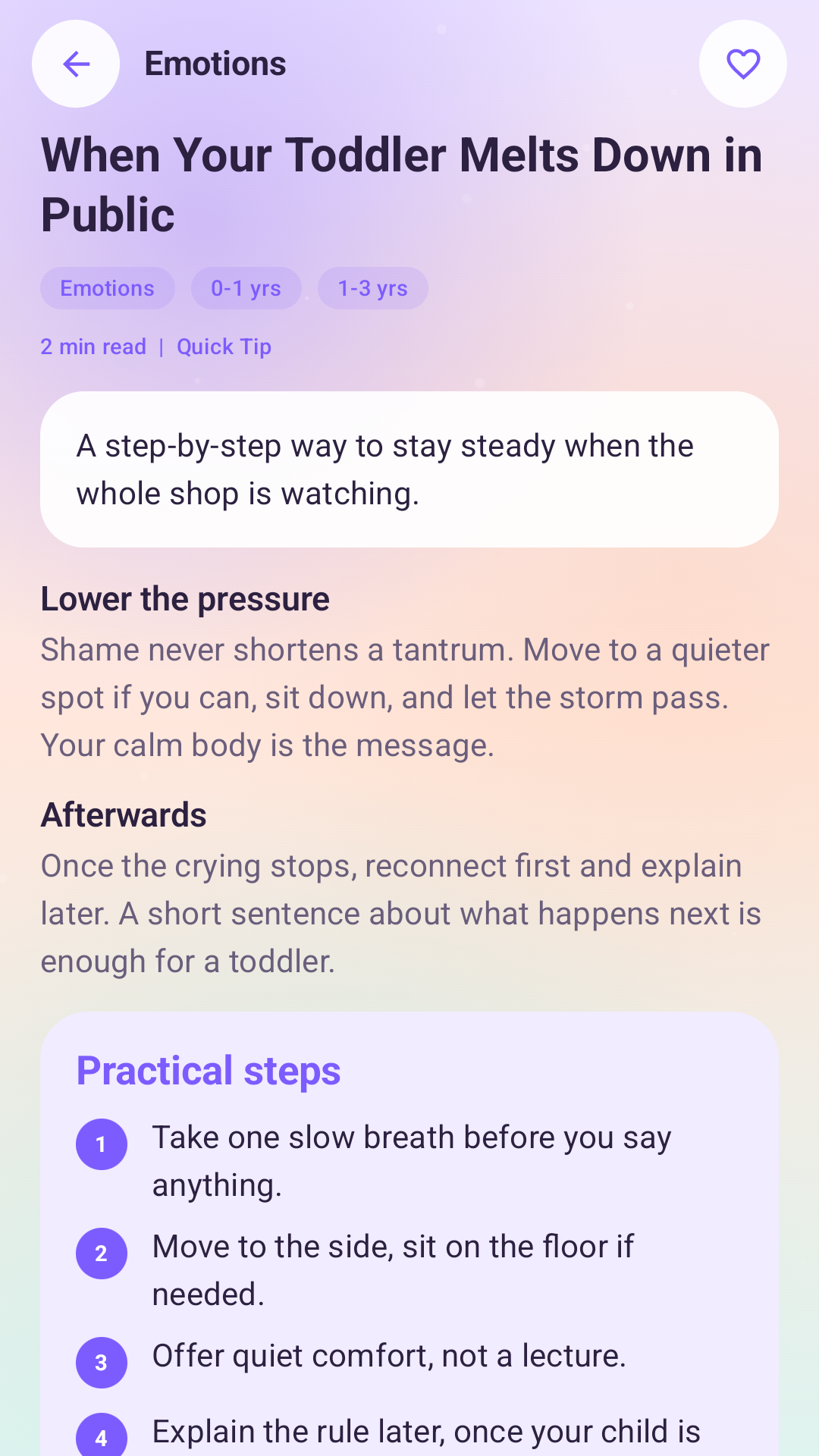 Parenting Compass tip detail screen